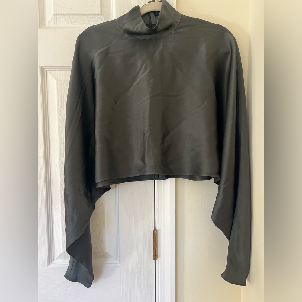 Sally LaPointe Black Lightweight Satin Caftan Top - Picture 2 of 6